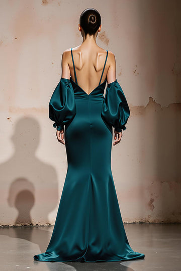 Mermaid Peacock Blue Cold Shoulder Evening Dress